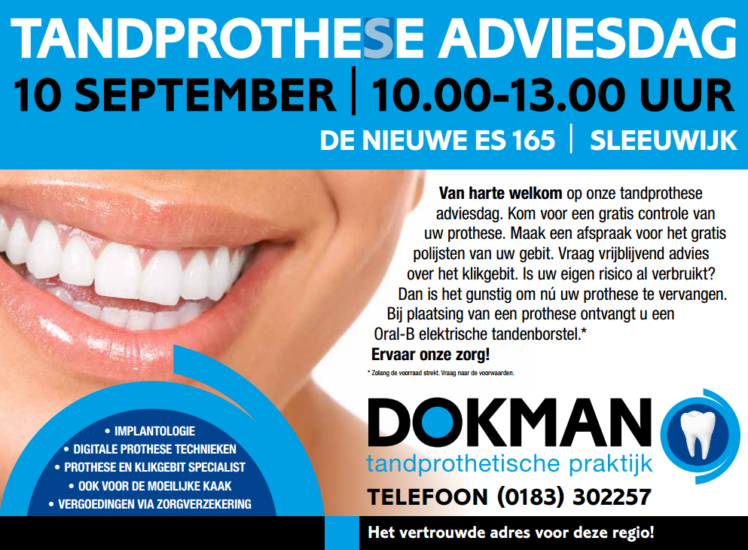 Tandprothese adviesdag t/m 16 September vanwege succes